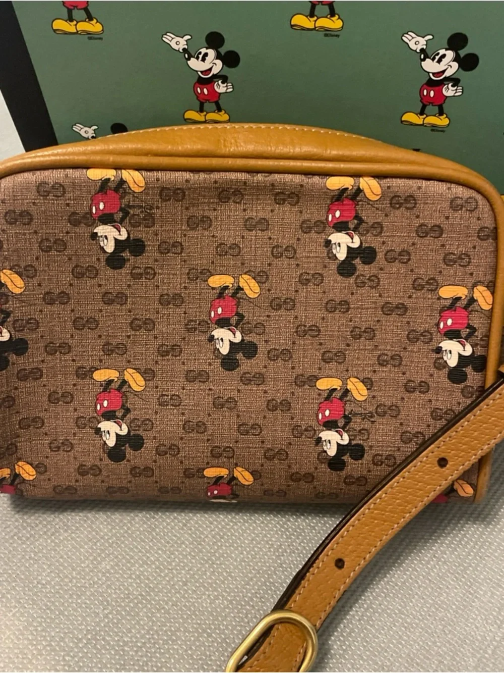 Gucci X Disney Mickey Mouse Crossbody Bag Authentic GG Coated Canvas Preowned - Picture 2 of 11